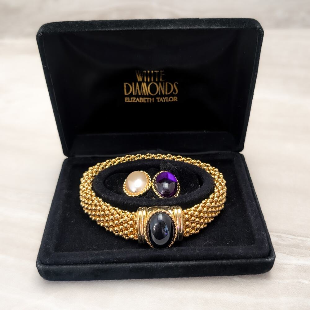 Elizabeth Taylor White Diamonds Interchangeable Color Gold Tone Bracelet 7"